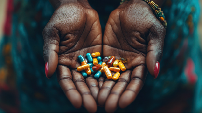 Close-up of hands holding pills in open hands